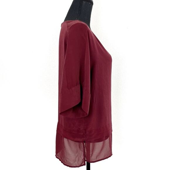 Banana Republic Women’s Silk Blouse Tunic Maroon Burgundy Short Sleeve Medium - Picture 4 of 8